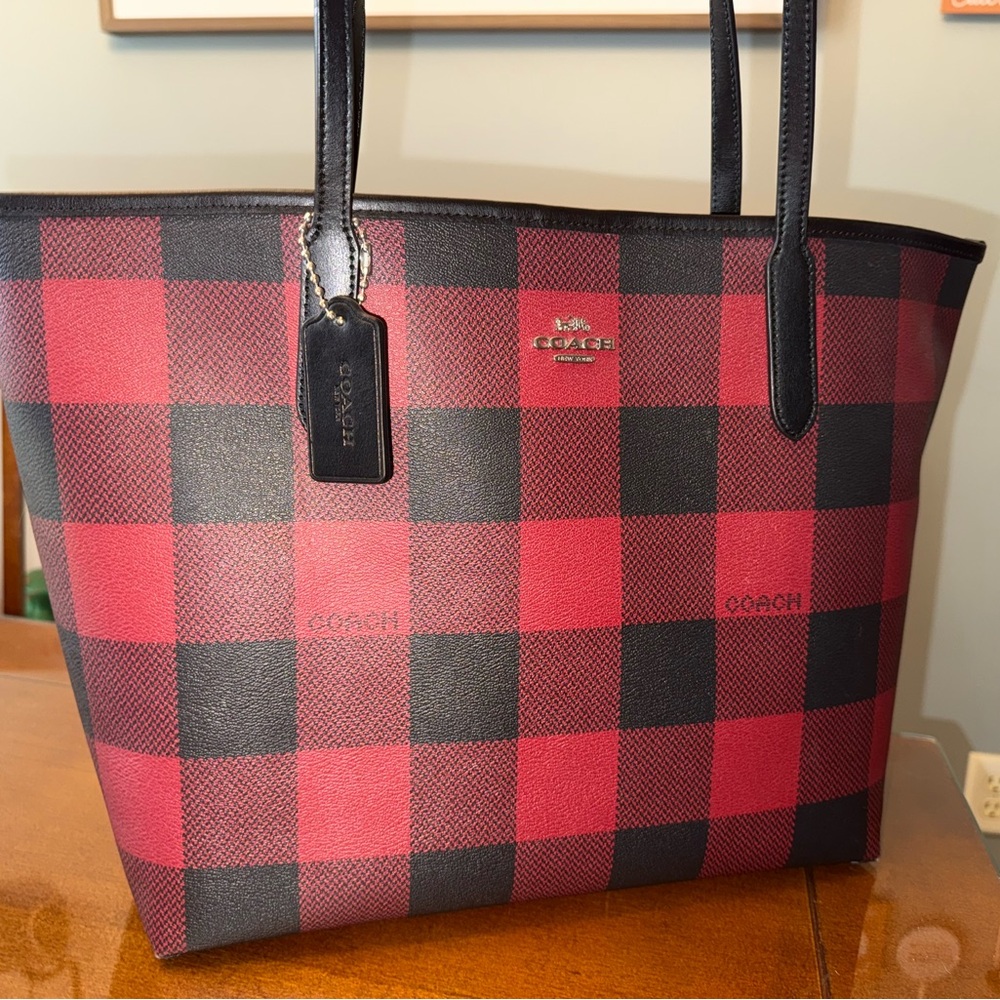 Coach Red and Black Checkered Tote